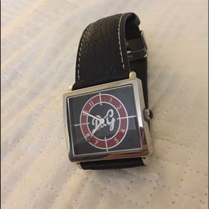 D&G square watch with black leather straps